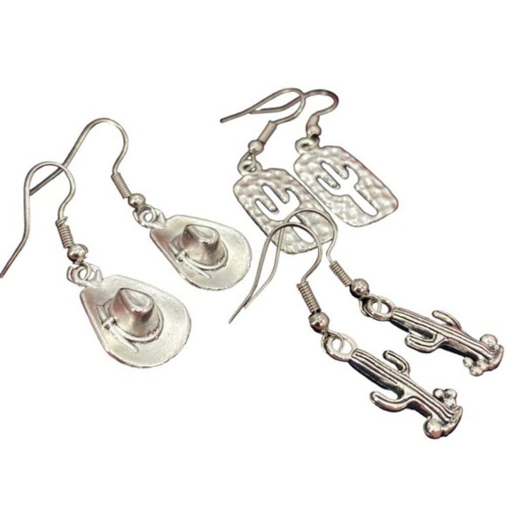 Western Earrings Lot Cowboy Hat and Cactus - Picture 6 of 9